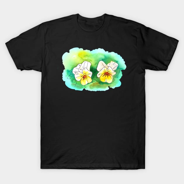 Yellow and White Pansy Flowers T-Shirt by Dhanew